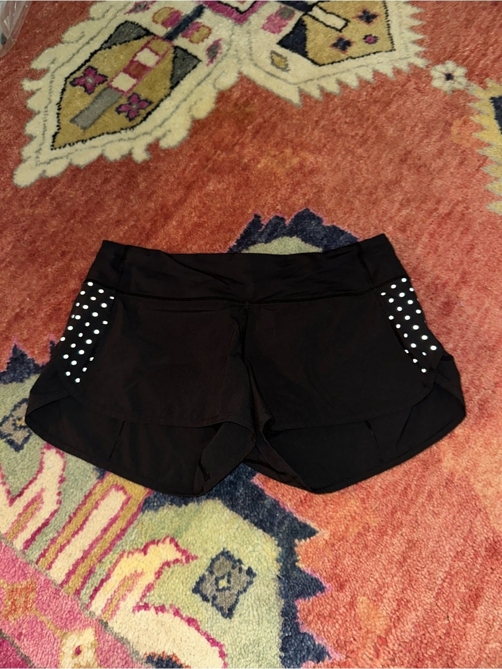 lululemon athletica Black Athletic Shorts with White Polka-Dot Trim
